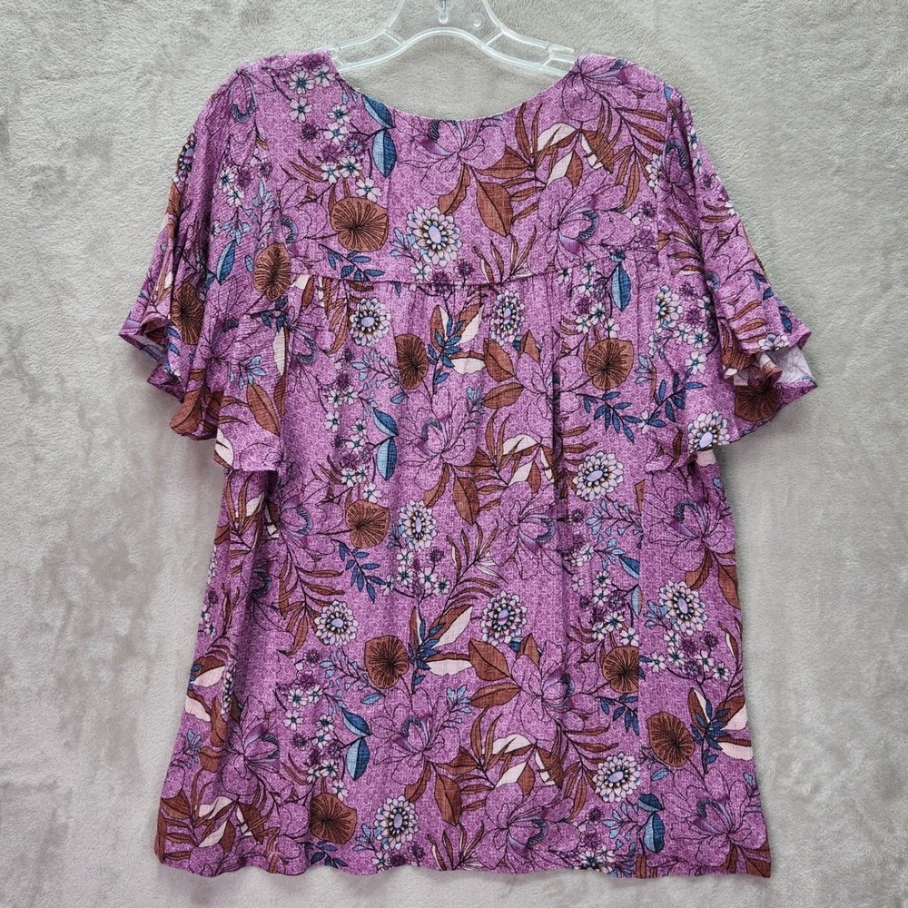 Susan‎ Graver PURE Womens XS Orchid Bloom Crinkled Flutter Sleeve Top A691320
